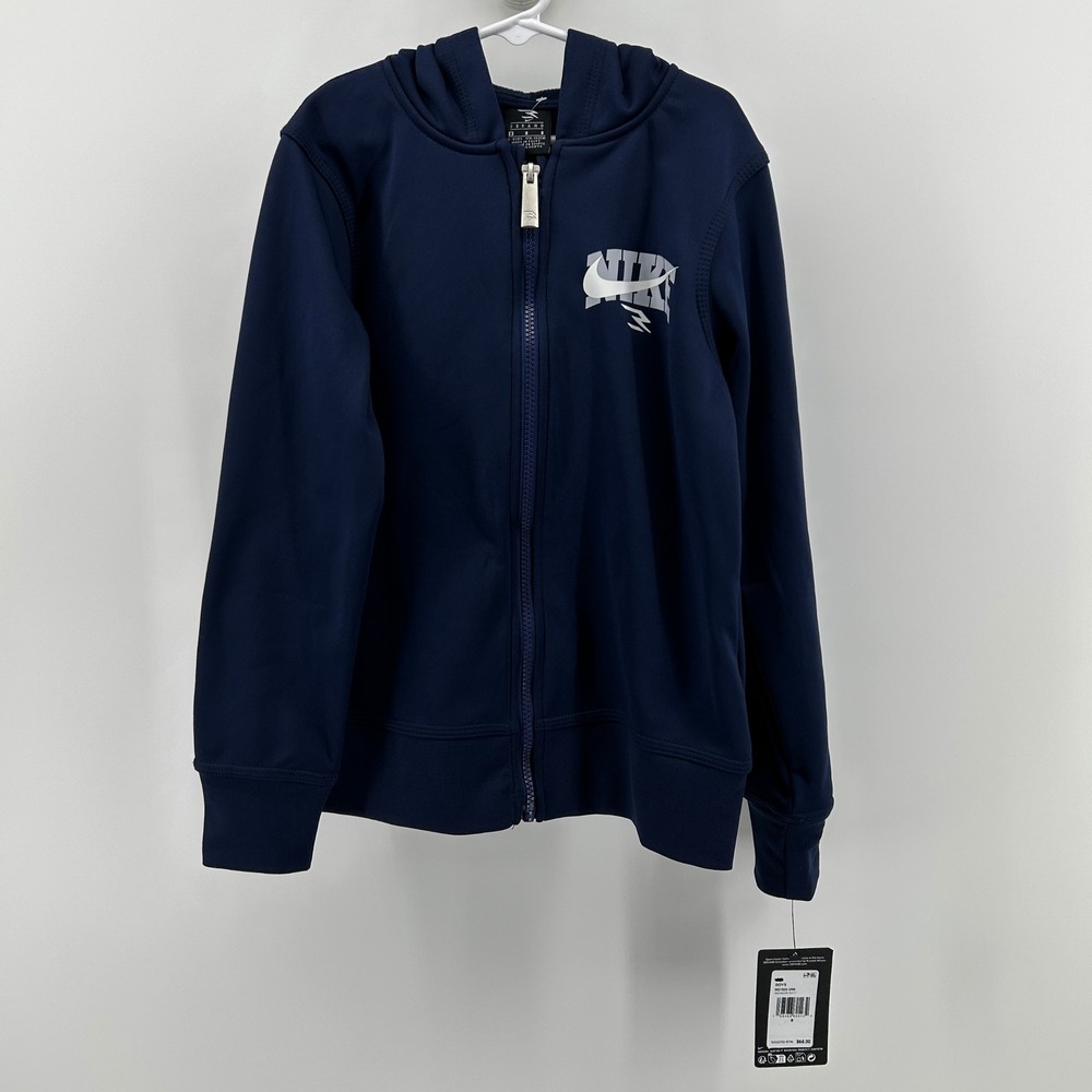 Nike 3 Brand Boys 8 Navy Blue Full Zip Hoodie Russell Wilson Logo NWT Sporty